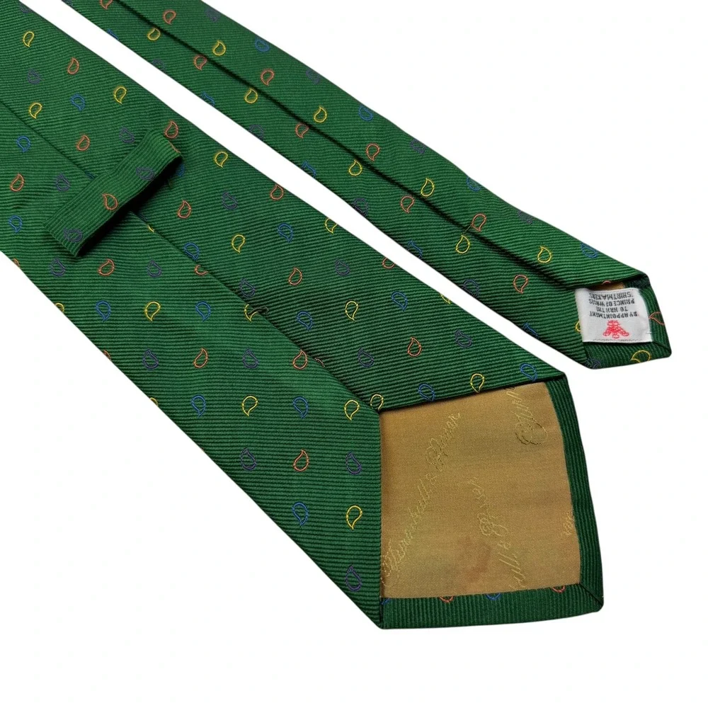 Turnbull & Asser Mens Silk Tie Green Multicolor Paisley Hand Made England 3.75in